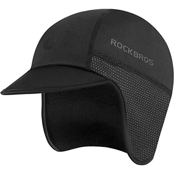 ROCKBROS Winter Cycling Caps Hat for Men Women Windproof Cycling Hat with Sun Visor Under Helmet Liner Black