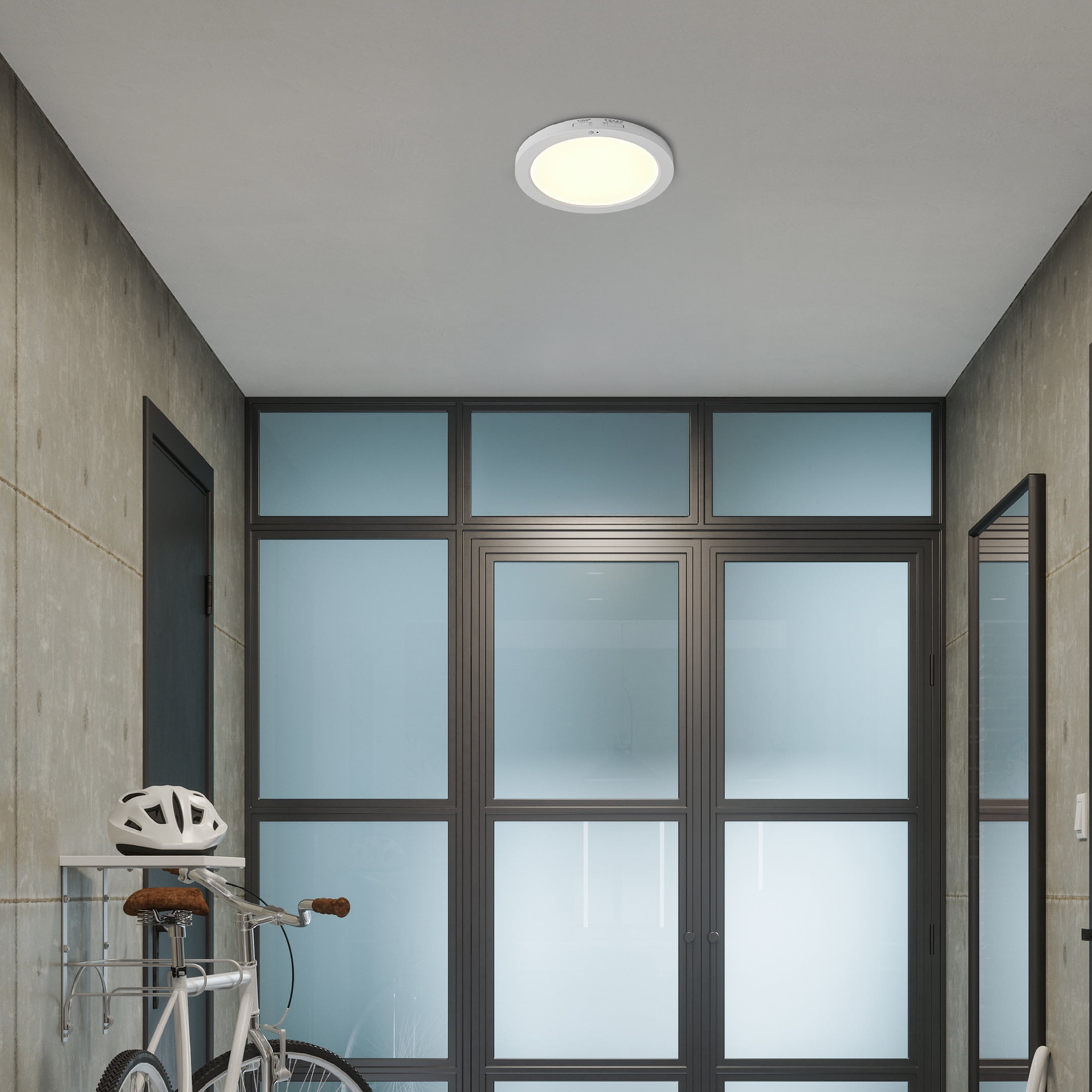 Maxxima 12 in. Round PIR Motion Sensor LED Ceiling Light Fixture, Flush Mount, 5 CCT 2700-5000K, 2000 Lumens