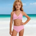 thumbnail image 2 of OOOUM Girls 2 Piece Swimwear Twist Front Halter Triangle Bikini Set Kids Soft Quick Dry Vacation Bathing Suit Pink 11-12 Years, 2 of 8