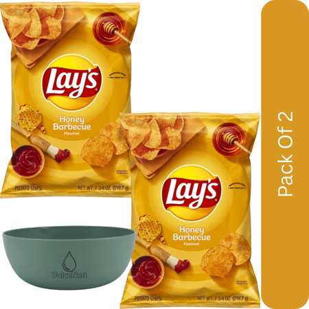 Lay’s Honey BBQ Potato Chips – 7.5 oz Bag, Sweet & Savory Crunchy Snack With Olive Green Bowl By ValueNest