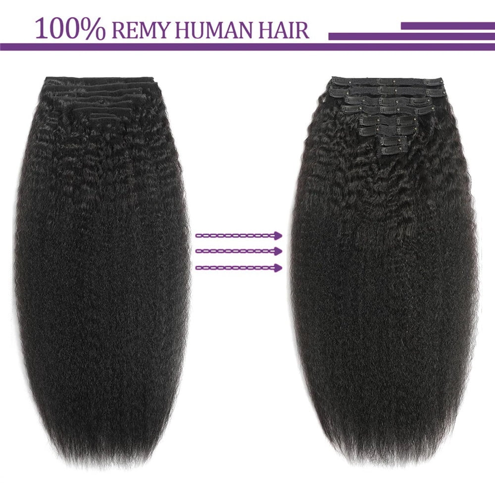 Kinky Straight Clip In Hair Extensions Full Head 120G 240G Per Pack Brazilian Remy Human Hair 8 pcs