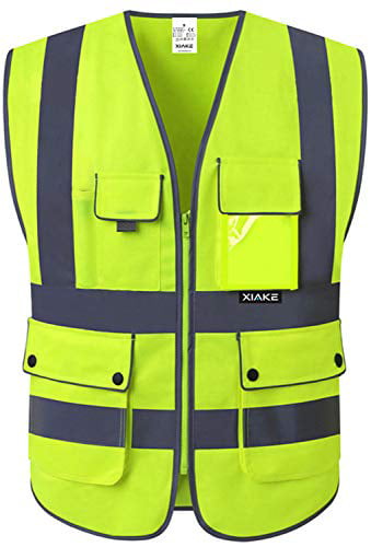 XIAKE High Visibility Reflective Vest with 8 Pockets and Zipper ANSI/ISEA Standard 2 Pack Safety Vest
