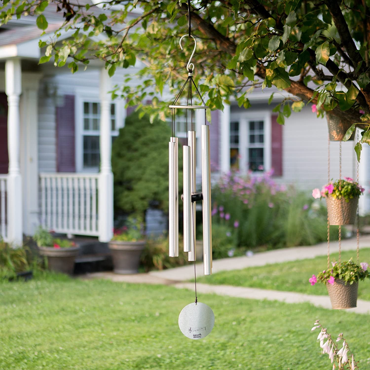 Nature’s Melody Aureole Tunes Wind Chimes – Outdoor Windchime with 6 Tubes Tuned to E Pentatonic Scale, 100% Rustproof Aluminum, Powder Finish & S Hook Hanger for Sympathy, Memorial Gift or Zen Garden