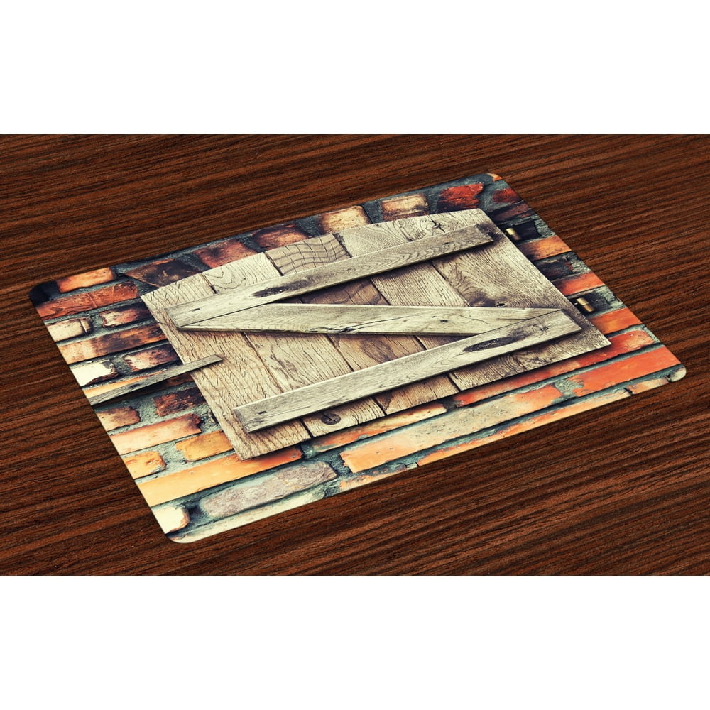 Rustic Placemats Set of 4 Natural Material Wooden Window of a Red Brick