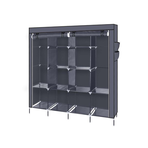 Portable Closet Wardrobe Clothes Rack Non-Woven Fabric Clothes Storage Organizer 12 Shelves 4 Side Pockets