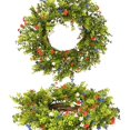 thumbnail image 3 of JEWLALO Artificial Geranium Boxwood Wreath 20 Inch, Red White Blue Green, Independence Day Memorial Day Spring Summer Front Door Wall Decoratioins, 3 of 10