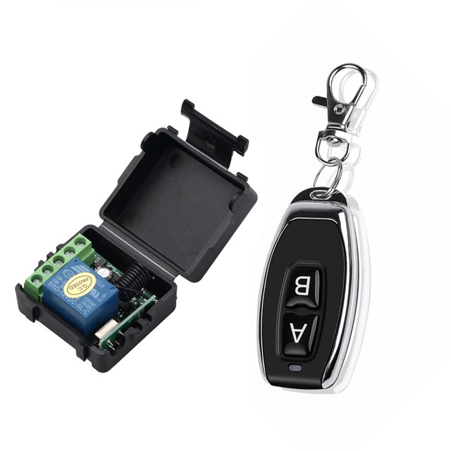 Graflsoa Interrupteur de Télécommande Compact DC 12V à Canal Unique avec Fréquence 433MHz, Portée de 100m, Boîtier Noir, Inclut 1 Télécommande (Modèle : AK-RK01SY-12+AK-J027)