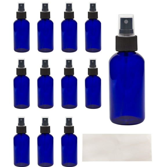 Cornucopia Brands 4oz Blue PLASTIC Fine Mist Spray Bottles (12-Pack); BPA-Free Plastic Spritzer Bottles, Labels Included; PET #1 Plastic Bottles