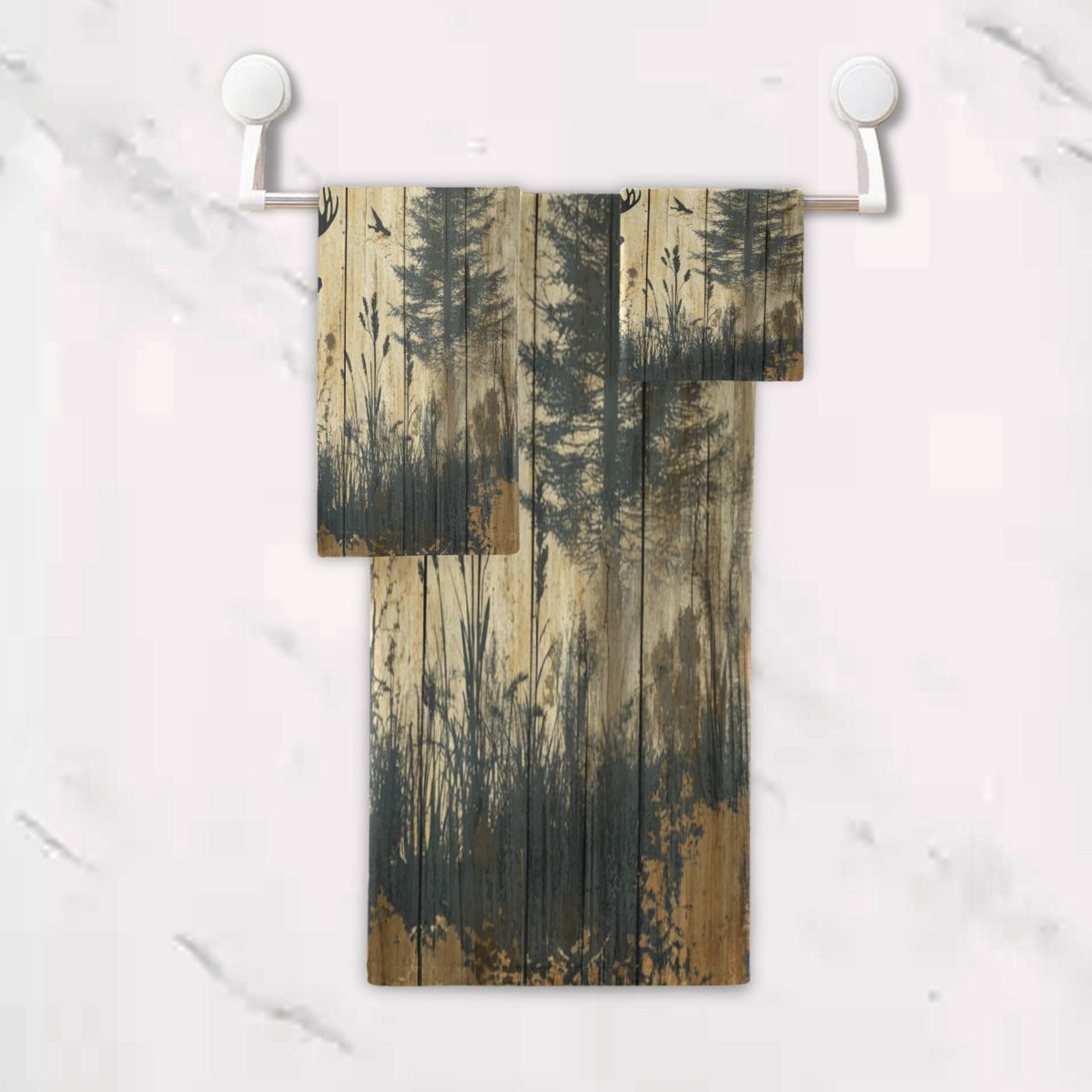 Wobogo Forest Deer Shadow Ultra Soft 3 Pack Cotton Towel Set Includes 1 Bath Towel 1 Face Towel and 1 Washcloth for Everyday Use Lightweight and Compact
