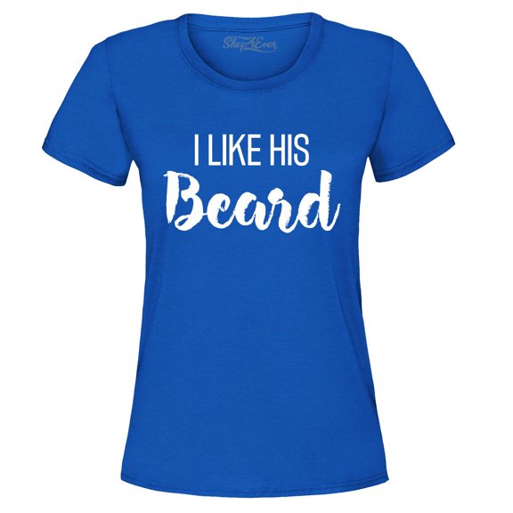 Shop4Ever Women's I Like Her Butt I Like His Beard Couples Matching Graphic T-Shirt Medium Royal Blue