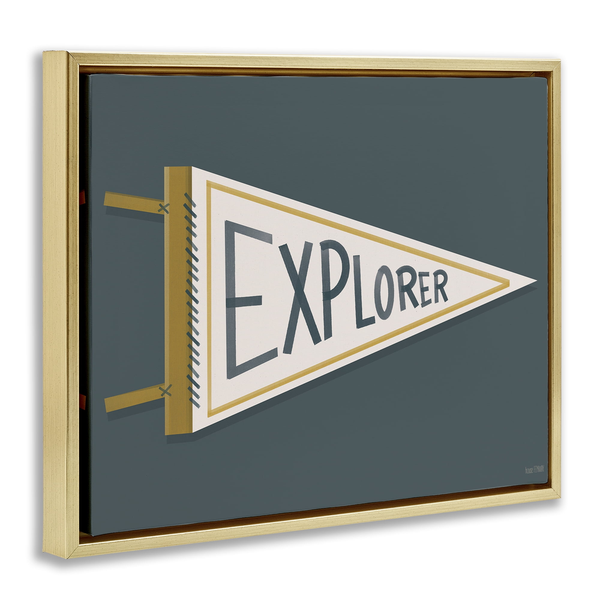 Stupell Industries Explorer Retro Pennant Gold Framed Floater Canvas Wall Art, design by House Fenway