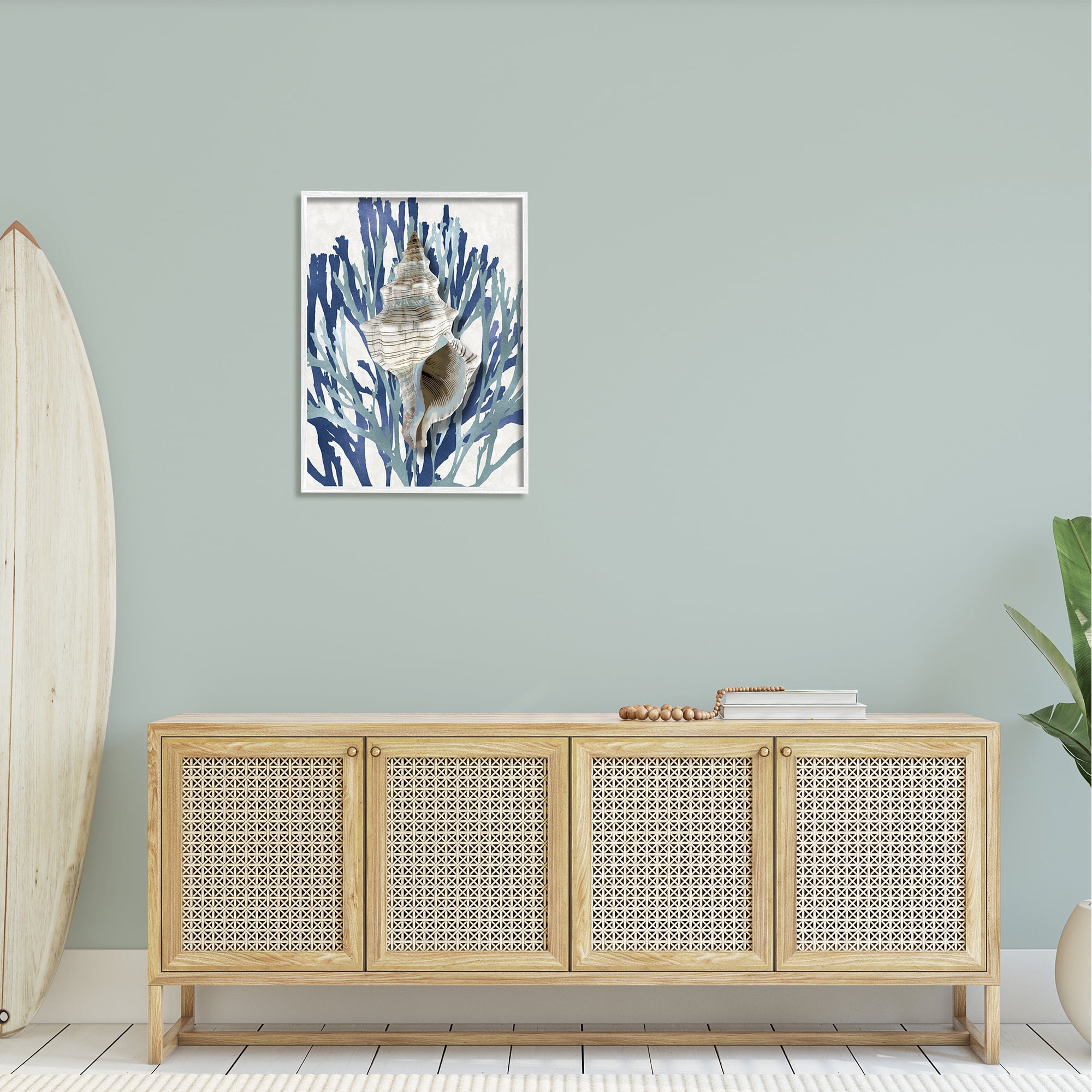 Stupell Industries Tower Shell Coral Blue Beach Design Graphic Art Framed Art Print Wall Art, 24x30, By Caroline Kelly