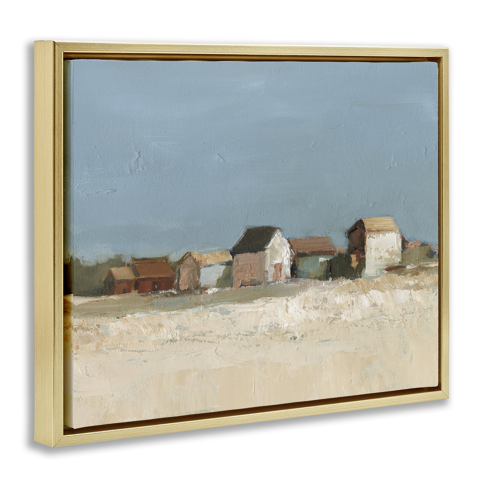 Stupell Industries Neighborhood in Distance Landscape & Nature Painting Gold Floater Framed Canvas Art Print Wall Art, 31 x 25