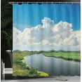 thumbnail image 4 of Ambesonne Landscape Shower Curtain, Clouds River Meadows, 69"Wx84"L, Green Blue White, 4 of 5