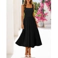 thumbnail image 3 of Merokeety Womens Summer Dresses Pleated Square Neck Cocktail Work Midi Dress Black s, 3 of 4