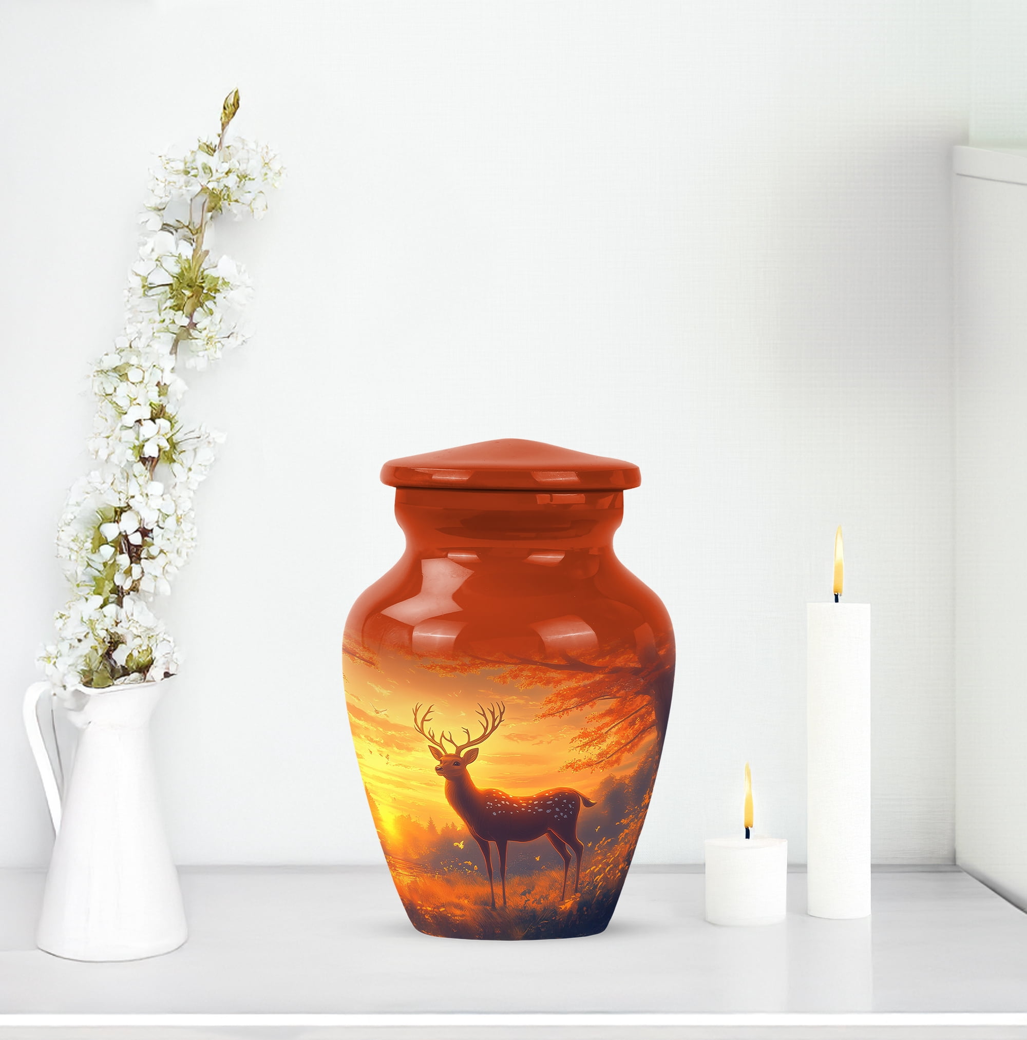 MUKTIVE Deer Memorial Tiny Urns for Adult Male - Small Cremation Urn for Ashes for Women - Decorative Keepsake Urn for Mom - Burial Urns for Human Ashes - 3 Inch