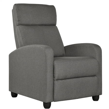 Easyfashion Fabric Push Back Theater Recliner Chair with Footrest, Gray