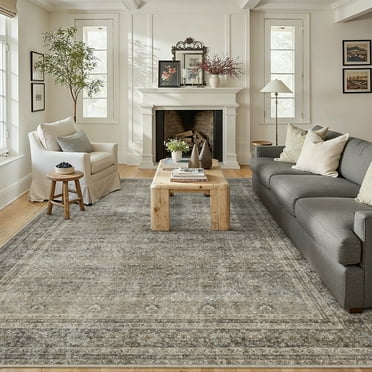 BERTHMEER 5'x7' Vintage Mossy Gray Area Rugs for Living Room Bedroom Kitchen Traditional Rugs Non Slip Washable Dorm Office Oriental Dining Room Distressed Throw Rugs Carpets