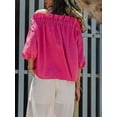 thumbnail image 7 of Niusricy Women Solid Basic Ruffled Blouse Ladies Elegant Off-Shoulder Boat Neck Shirts Half Puffy Sleeves Tunic Tee Loose Flowy Fit Tops Fashion Casua Streetwear for Shopping Holiday Leisure, 7 of 7