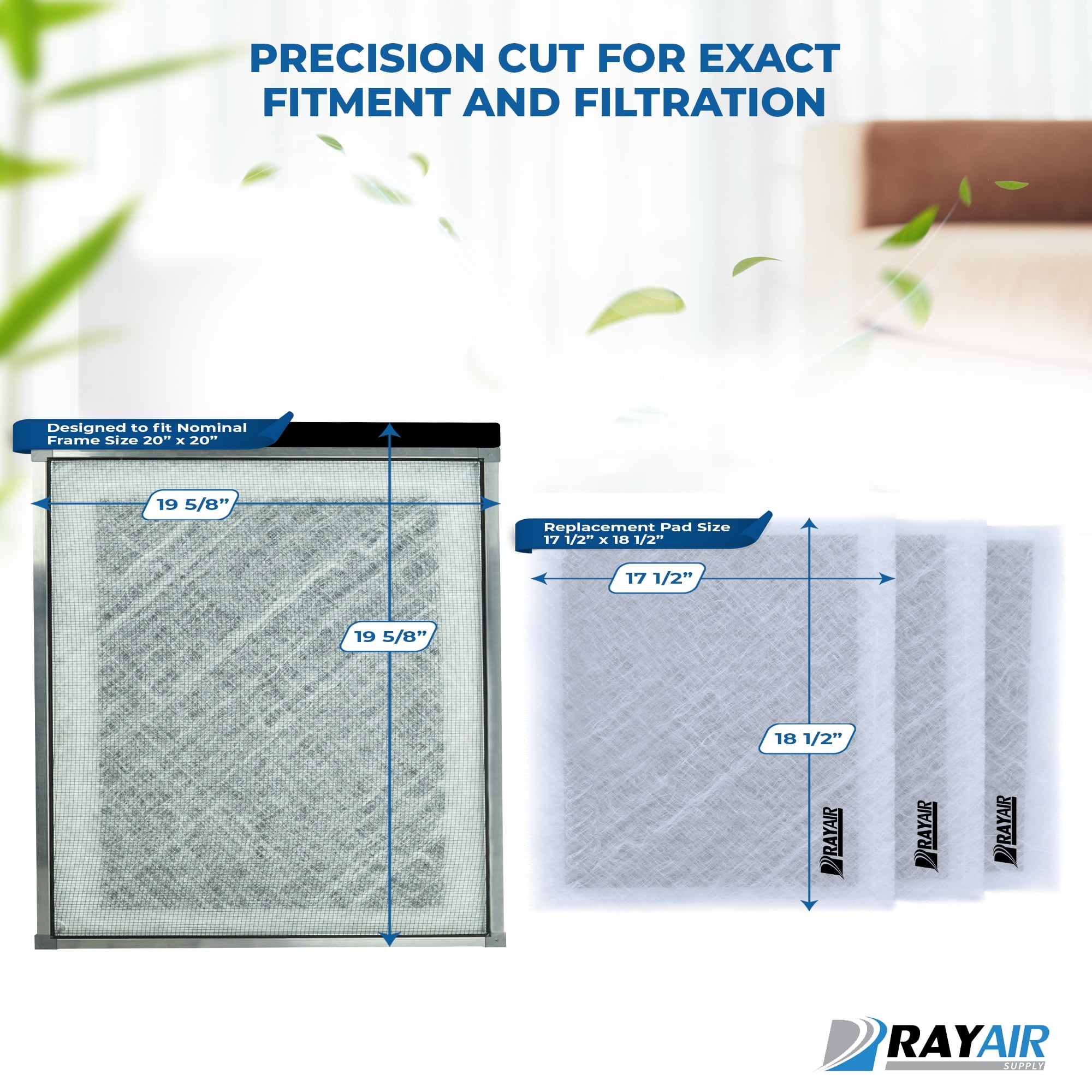 RAYAIR SUPPLY 20x20 Replacement Filter Pads Compatible with Perfect Air Plus Air Cleaner 20x20 Refills (3 Pack) WHITE