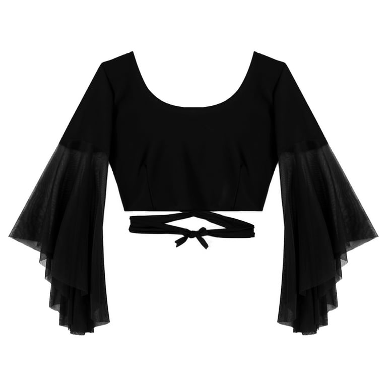 CHICTRY Womens Lace-up Belly Dance Tops V Neck Mesh Long Flare