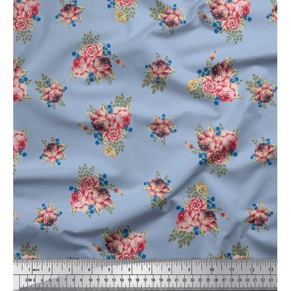 Soimoi Velvet Fabric Leaves & Floral Print Fabric by The Yard 58 Inch Wide