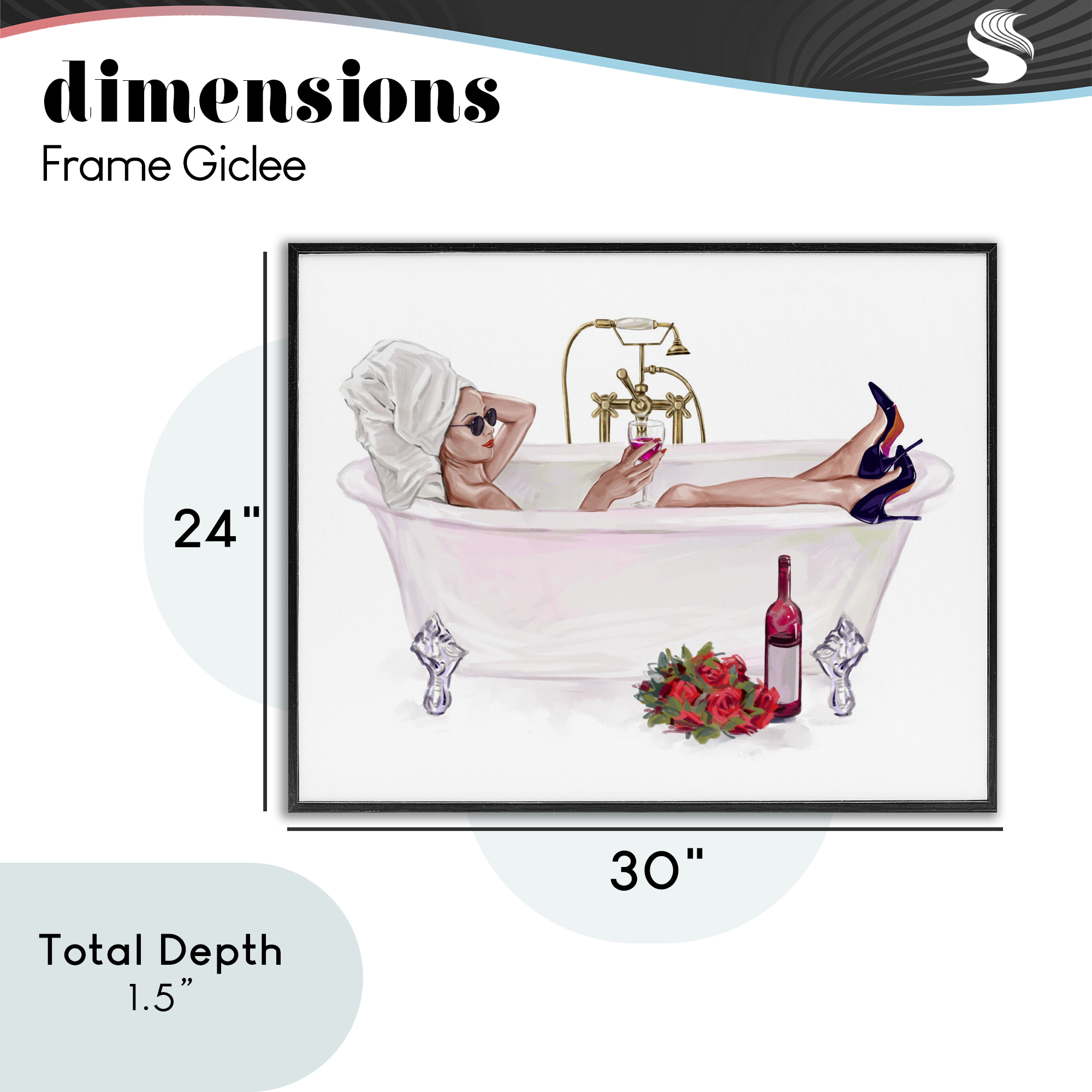 Woman with Wine Bath Black Framed Giclee Art, design by Ziwei Li