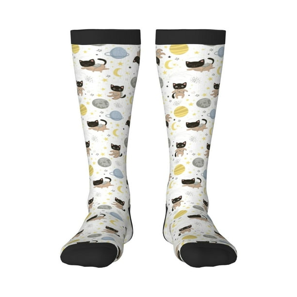 Fotbe Cute Cat Calcetas Divertidas Estampadas para Hombre y Mujer, Calcetas de Algodón hasta la Rodilla para Caminar, Correr, Enfermería y Embarazo