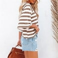thumbnail image 6 of Ecqkame Cute Tops for Women 3/4 Sleeved Crew Neck Shirt Striped Knitted T-Shirt Oversize Pullover Sweatshirt Khaki S on Clearance, 6 of 6