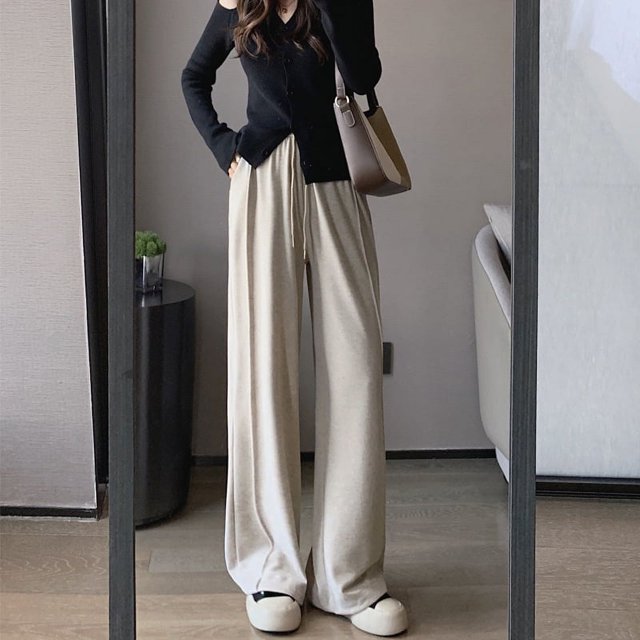 Pantalones anchos y estrechos con forro polar para otoño e invierno, pantalones drapeados para mujer, pantalones suaves de arroz glutinoso, pantalones rectos, pantalones casuales
