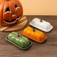 thumbnail image 2 of Thanksgiving Decor 1Pc Covered Butter Dish, Suitable For Countertops, Pumpkin-Shaped Ceramic Cute Butter Holder/Container/Tray, Used For Holding And Cooking B, 2 of 9