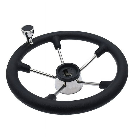 Geloo Boat Steering Wheel Universal 13-1/2" Foam Grip Steering Wheel with Knob Stainless Steel 5-Spoke for Boat Yacht Seaboat Pontoon