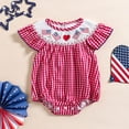 thumbnail image 2 of mgoYE Toddler Baby Girls 4th of July Romper 0 3 6 9 12 18 24 Month Cute Fly Sleeve Bubble Bodysuit Infant Flag Embroidery Summer Clothes Size 18-24 Months, 2 of 7