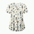 thumbnail image 2 of TOWED22 Scrubs for Women V Neck Short Sleeve Printed Tops Cartoon Pattern Plus Size Nursing with Pockets(Beige,XXXL), 2 of 5