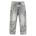 thumbnail image 5 of CPNG Boy's Star Fleece Lined Jeans Teen Boys Straight Wide Leg Button Front Zipper Casual Loose Denim Trousers Streetwear(Blue,5-6 Years), 5 of 5