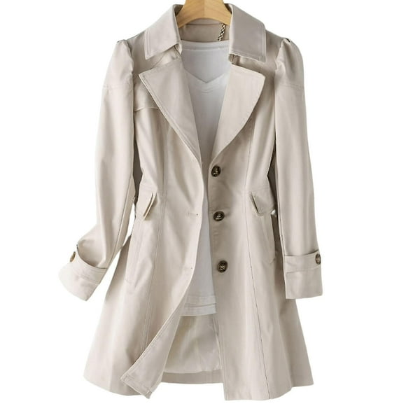 Fashion Autumn Trench Coat Soft Touch Lapel Puff Sleeve Overcoat For Women Formal Daily Party Ball