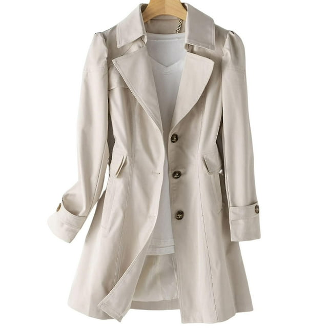 Manteau Trench d'Automne Mode Toucher Doux à Revers Manches Bouffantes Pardessus pour Femmes Formel Quotidien Fête Bal