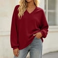 thumbnail image 2 of Otvok Winter Women Waffle Knit Top, V‑Neck Drop‑Shoulder Long Sleeve Loose Casual Pullover Shirt, 2 of 7