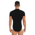 thumbnail image 4 of inhzoy Men's Short Sleeve Undershirt One Piece Leotard Top Press Button Crotch Shirt Bodysuit Slim Fit Romper Black XL, 4 of 9