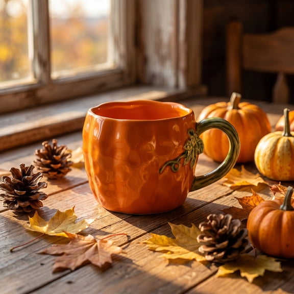 Cute Pumpkin Ceramic Mug, Thanksgiving Handmade Dust Proof Coffee Cup, Office Water Cup Holiday Gift Drinkware, for Halloween Thanksgiving Office Home Gift