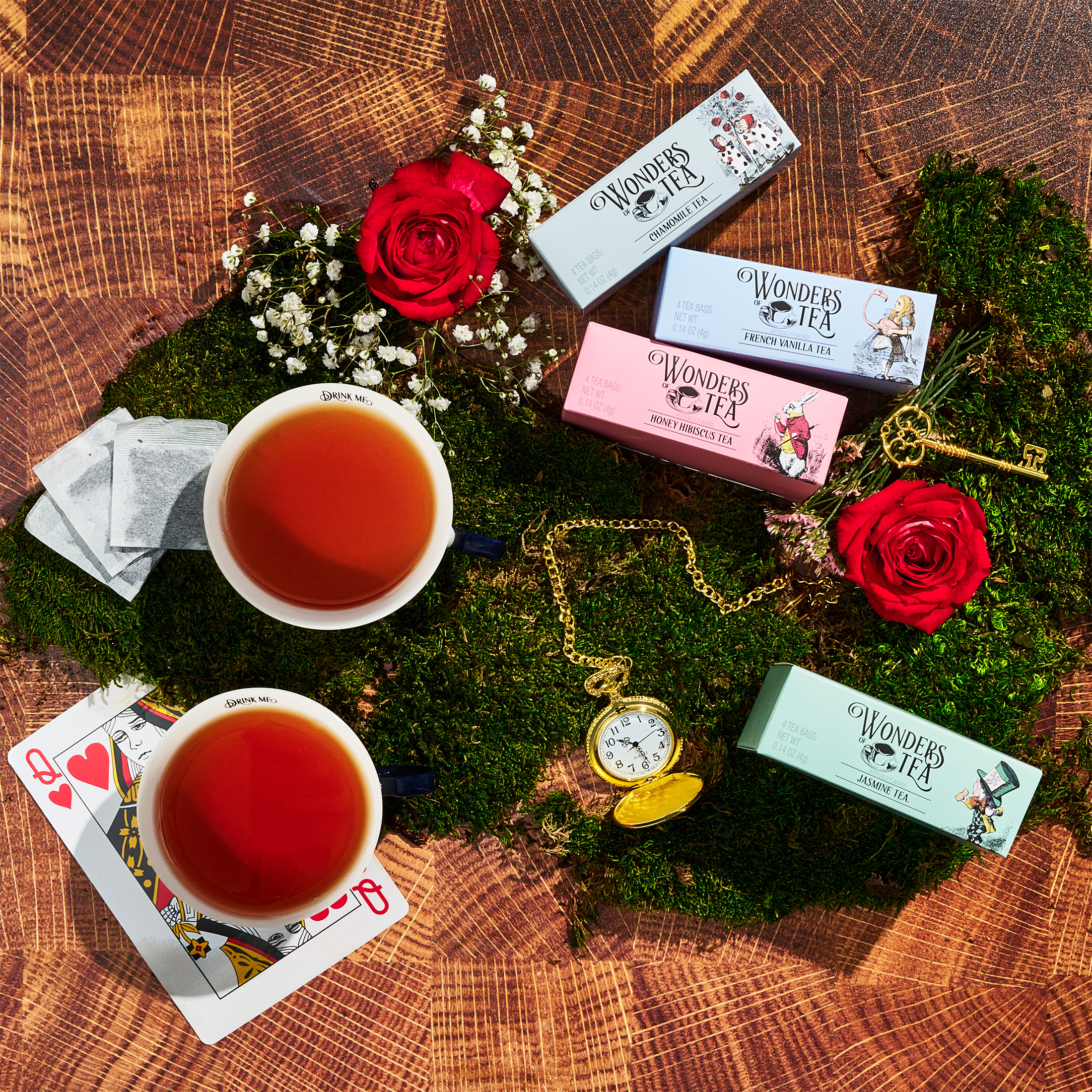 Thoughtfully Alice’s Adventures in Wonderland Tea Bags Gift Set with 2 Ceramic Cups, Herbal, Black, and Green Flavors, 34 Count