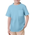 thumbnail image 2 of LIIPEE Girls Boys T-Shirts Summer Solid Color Mesh Short Sleeve Plain Round Neck Tshirts With Pocket Toddler Versatile Daily Wear Tee Shirts,Light Blue,11-12 Years, 2 of 5