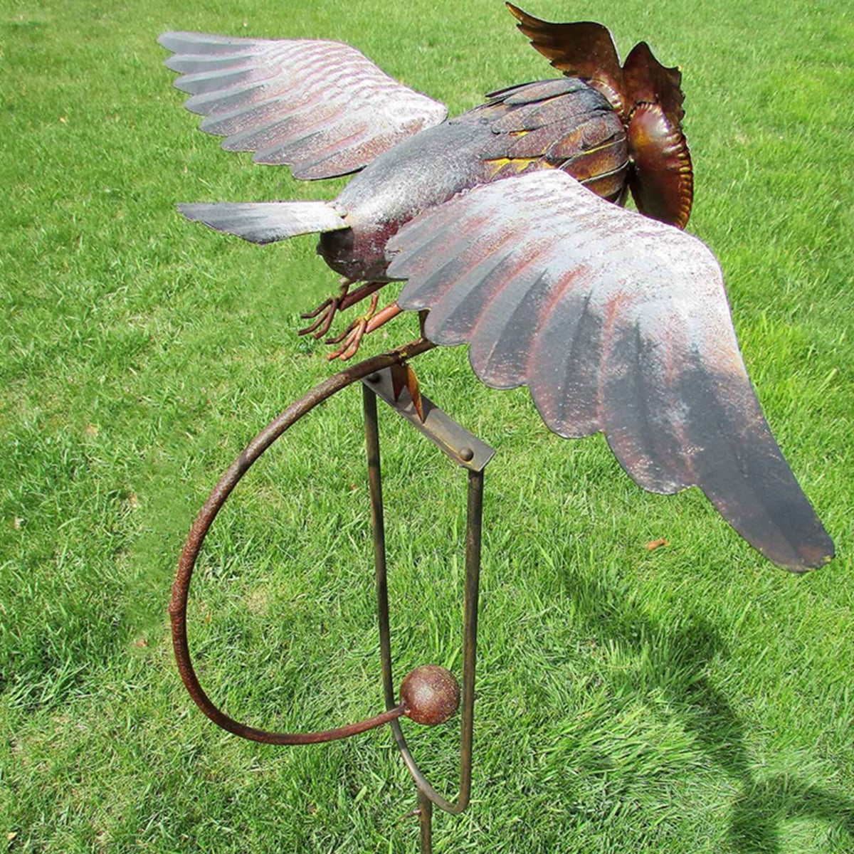 Qenwkxz Owl Wind Chime Iron Wing Flapping Owl Wind Spinner Life-Like Weather Resistant Eagle Garden Stake Outdoor Art Statue Decoration for Patio Yard Porch Lawn