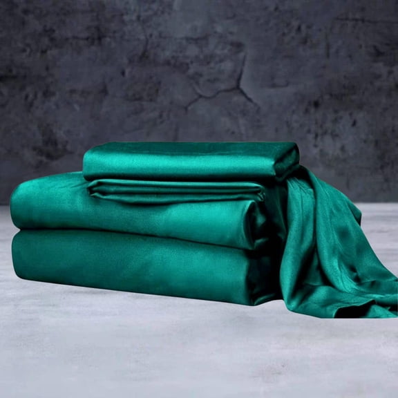 Mulberry Silk Satin Sheet Set - 4 Pc (1 Flat Sheet, 1 Fitted Sheet, 2 Pillowcases) - Smooth Bedding for Queen/King Bed - Wrinkle-Resistant, 15" Deep Pockets, Breathable & Cooling.(Hunter,FULL)