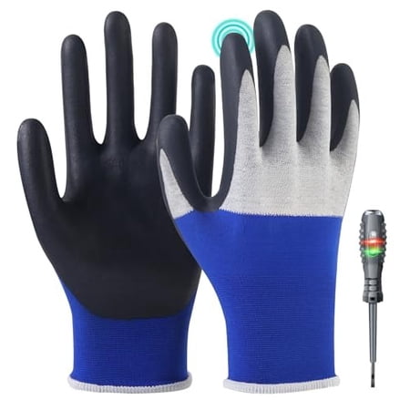 Electrical Insulated Gloves,Voltage Resistance Electrician High Voltage Insulation Work Gloves Flame Retardant & Rubber Non-Slip Grip for Electrical Work (Blue and white, 500V-1PC)