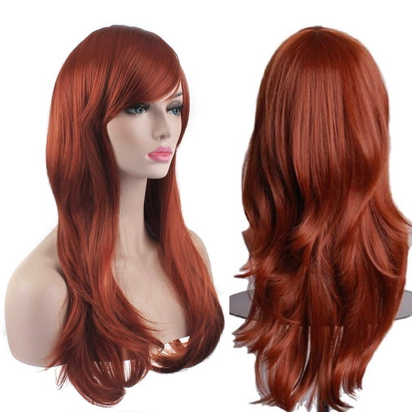Akstore Pelucas de moda de 28 pulgadas, peluca larga ondulada y rizada para cosplay (marrón)