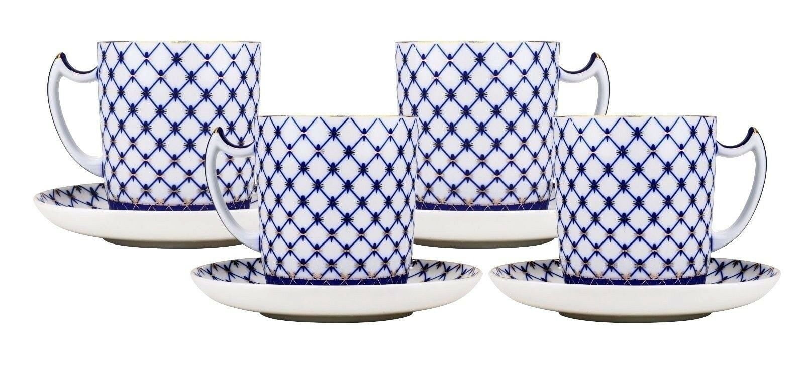 Mugs Russian Saint Petersburg Cobalt Blue Net SET of 4 Lomonosov Tea Cups 