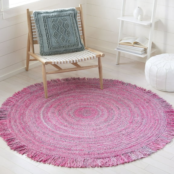 SAFAVIEH Braided Brittania Solid Polyester Reversible Area Rug, Pink/Ivory, 4' x 4' Round