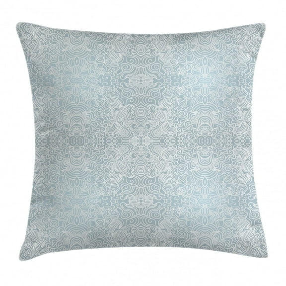 Floral Throw Pillow Cushion Cover, Ornamental Swirled Flower Lines Abstract Victorian Retro Curves Rococo Print, Decorative Square Accent Pillow Case, 16 X 16 Inches, Light Blue White, by Ambesonne
