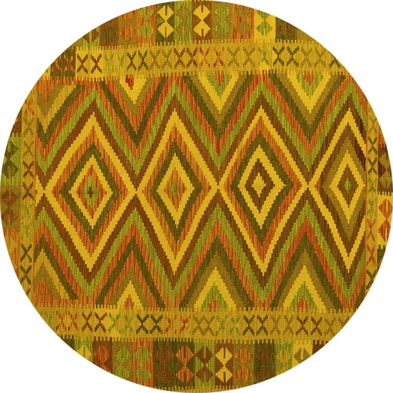 Ahgly Company Indoor Round Southwestern Yellow Country Area Rugs, 7' Round